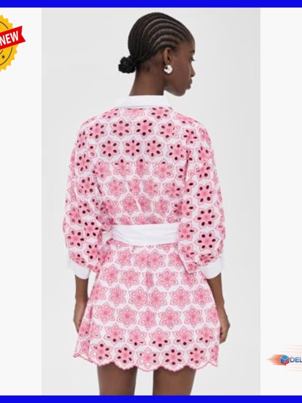 Floral Embroidered Mini Dress with Puff Sleeves and Slip - Picture 3 of 6